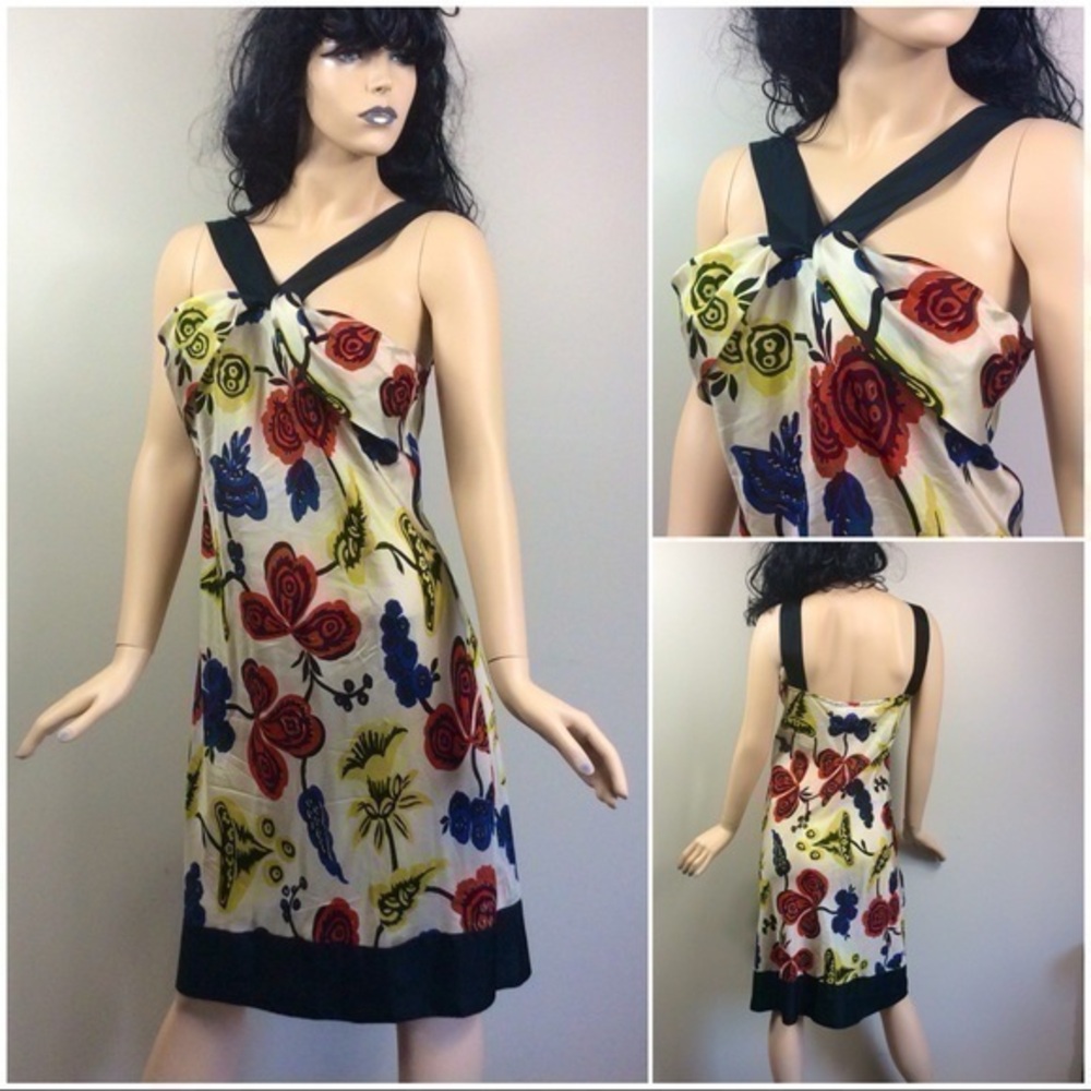 Cooper by Trelise 100% silk dress. Black floral halter size 10